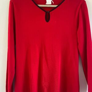 Misook Red V-Neck Blouse with Black Trim
